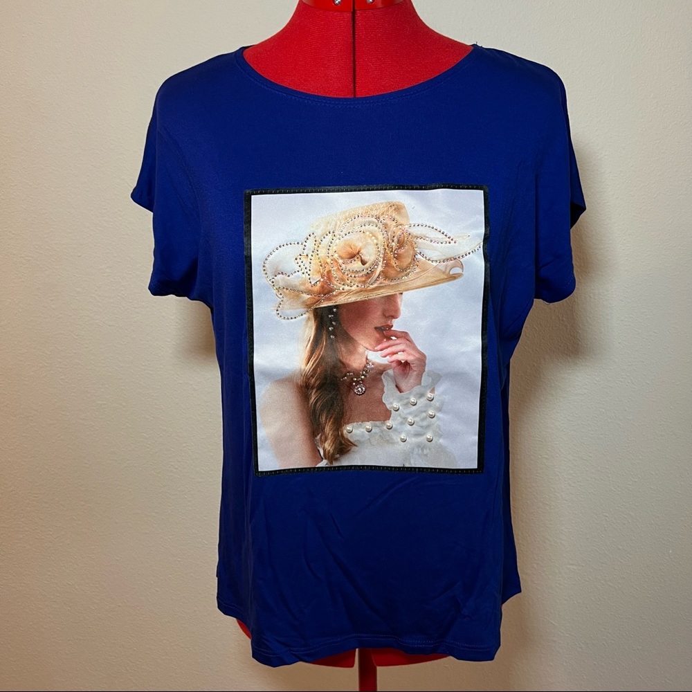Fashion 123 Women’s Blue Graphic Tee T-Shirt One Size